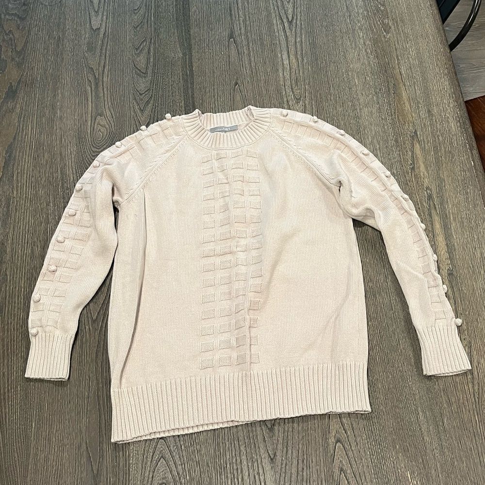 Lemon Tart Cream Crew Neck Long Sleeve PomPom Sweater Size M